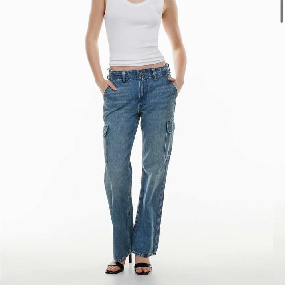 Denim Forum The 90s Edie Lo-Rise Cargo Jeans Blue Straight Leg 100% Cotton 25